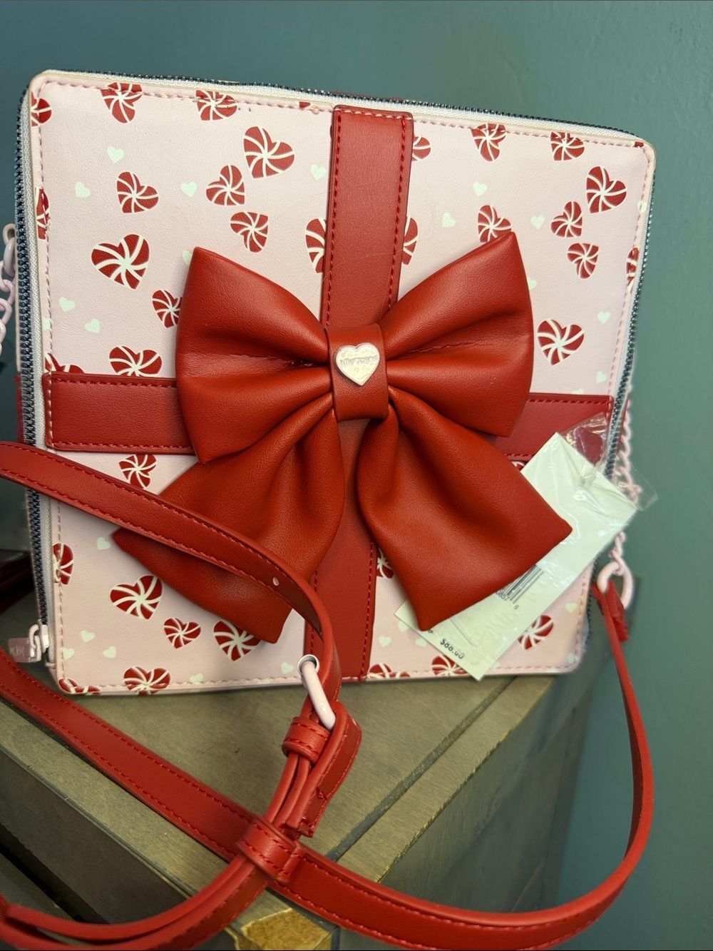 Betsey Johnson Pink and Red Candy Bow Crossbody Bag NWT